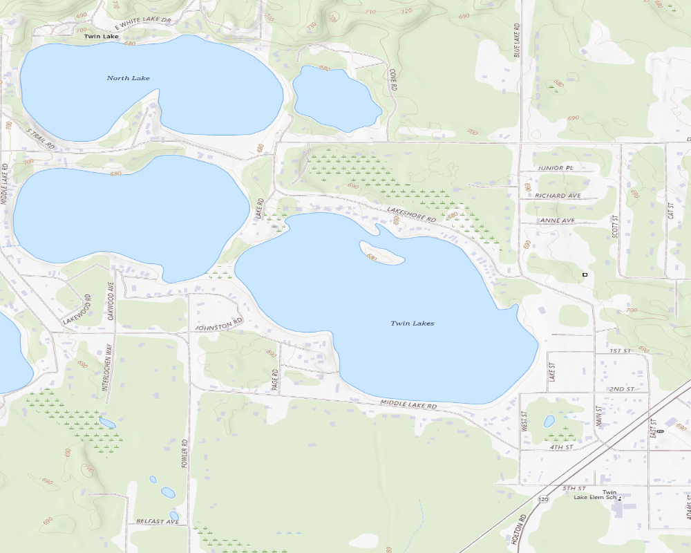 USGS topographic map of Big and Little Twin Lake, Muskegon County, Michigan